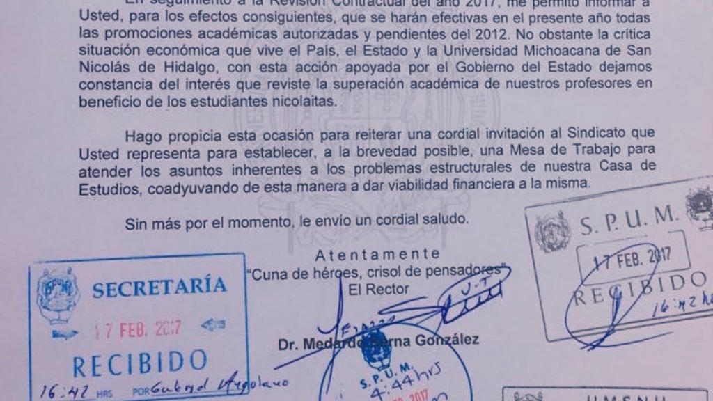 Van juntos UMSNH y SPUM ante el Gobierno de Michoacán y logran recursos para promociones académicas