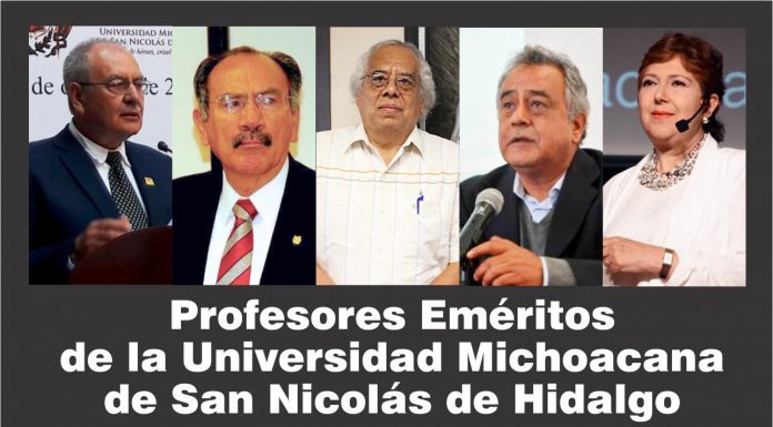 Condecoración de Profesor Emérito de la UMSNH a Elia Alonso, Egberto Bedolla, Carlos Cervantes, Gerardo Sánchez y M. Teodoro Ramírez