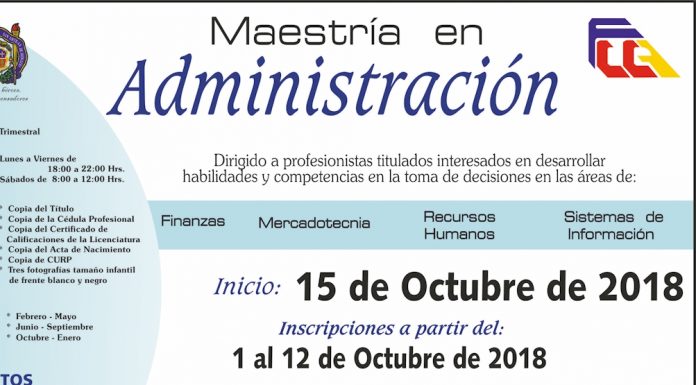 Abiertas las inscripciones para la Maestría en Administración por parte de la FCCA – UMSNH