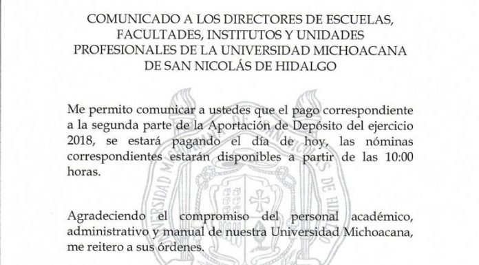 Comienzan a pagar la Aportación de Depósito, prestación a trabajadores de la UMSNH