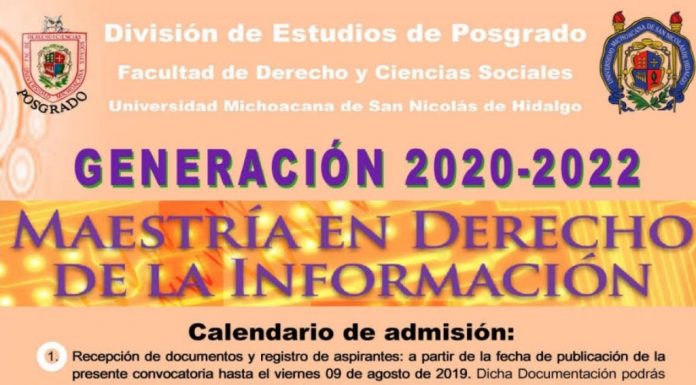En marcha el registro para la selección de aspirantes a la Maestría en Derecho a la Información en la FDCS – UMSNH