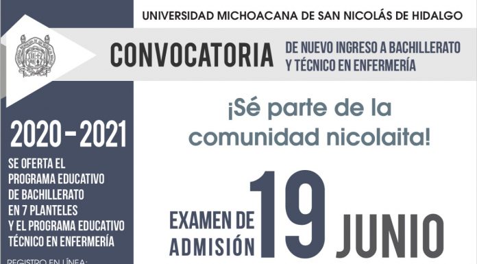 La Universidad Michoacana, abre la Convocatoria para el Nuevo Ingreso 2020-2021, para Técnico en Enfermería