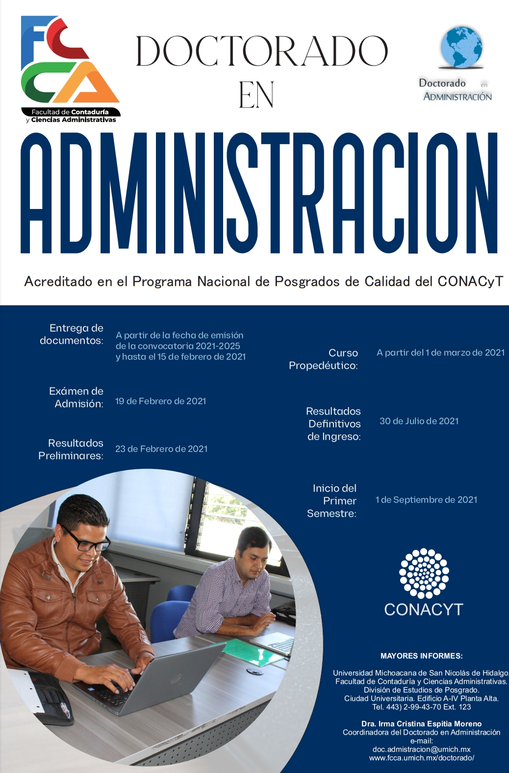 Convocatoria al Doctorado en Administración de la Facultad de Contaduría y Ciencias Administrativas de la Universidad Michoacana de San Nicolás de Hidalgo, generación 2021-2025