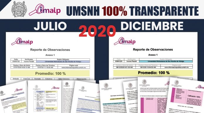 Cierra la UMSNH 2020 evaluada en dos ocasiones con el 100 % de Transparencia: IMAIP
