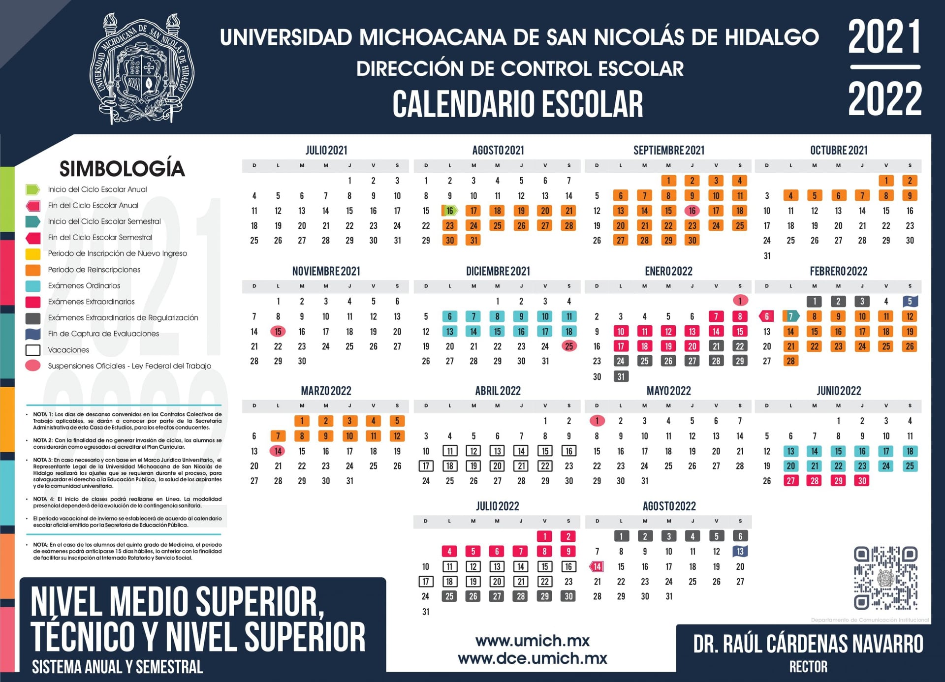 Calendario Escolar UMSNH 2021-2022