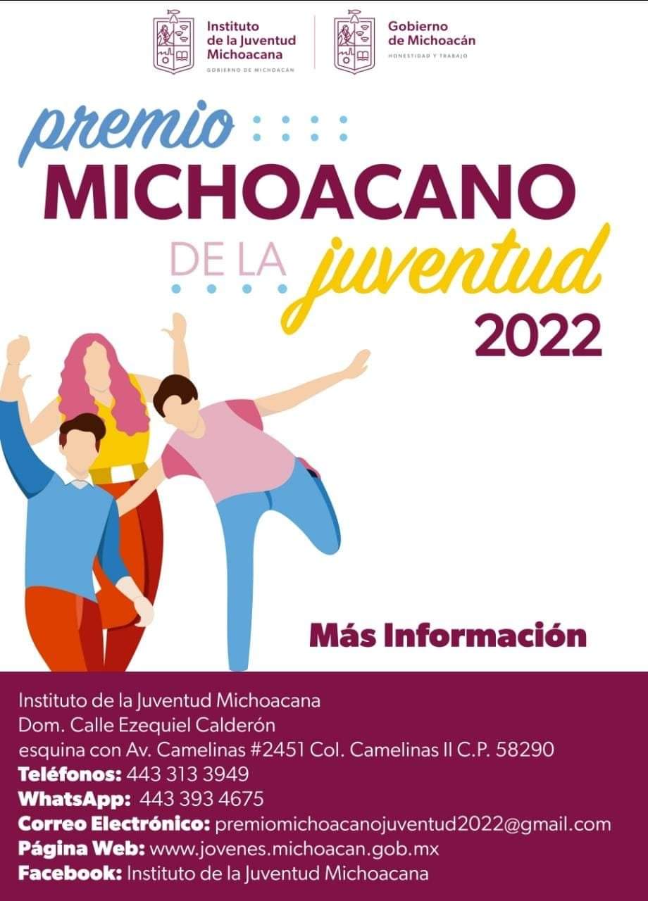 Convocatoria al Premio Estatal de la Juventud Michoacán 2022