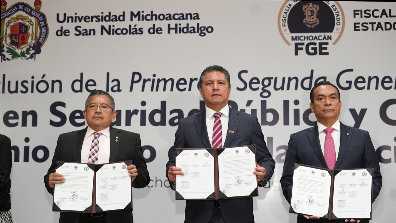 La FJE, la SSP de Michoacán, asi como la UMSNH, refrenderon el convenio de colaboración institucional con miras a fortalecer el programa instituycional en Ciencias de la Seguridad