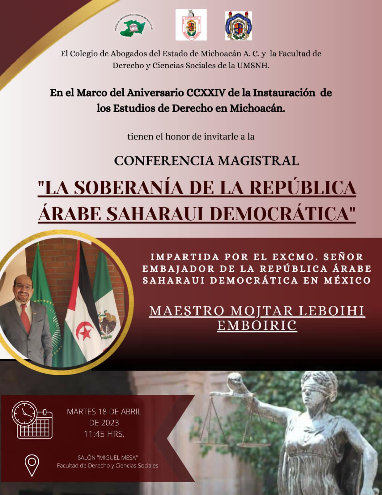 Conferencia del Embajador de la República Árabe Saharaui Democrática en México en la FCDS de la UMSNH