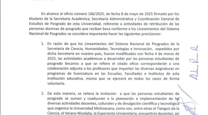 UMSNH: Retribución social (dar clases) de becarios de posgrado, será voluntaria