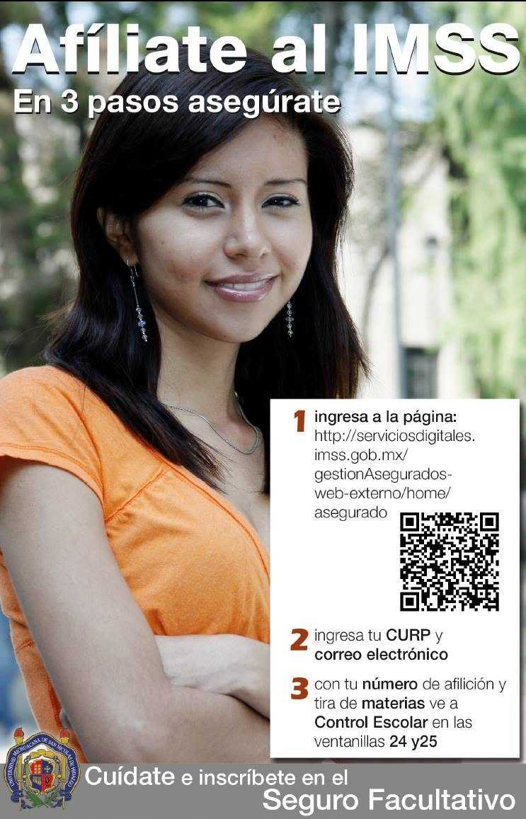 La campaña de la UMSNH enfatiza la modalidad digital para el registro del Seguro Facultativo, proporcionando un código QR que enlaza directamente a los servicios digitales del IMSS para facilitar el trámite. La campaña de la UMSNH enfatiza la modalidad digital para el registro del Seguro Facultativo, proporcionando un código QR que enlaza directamente a los servicios digitales del IMSS para facilitar el trámite.